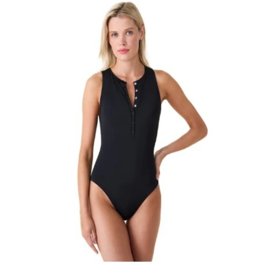 Andie Black Henley One-Piece Swimsuit
